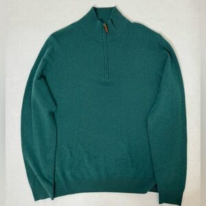 Nordstrom Men's Shop 1/4 Zip Sweater Size XL Green 100% Cashmere & Silk Soft